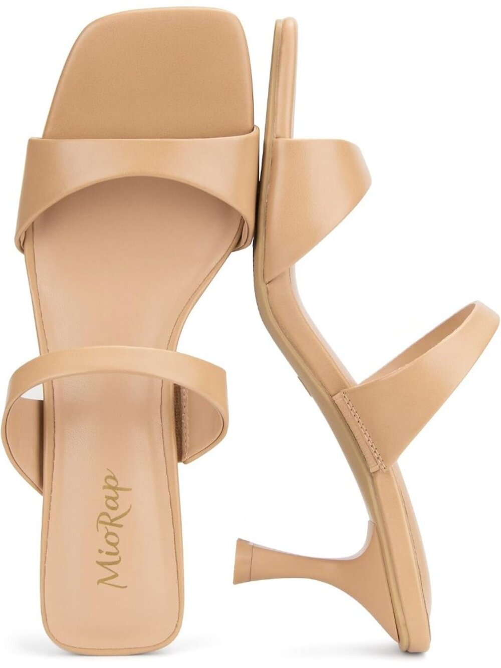 Women's Nude Faux Leather Square Open Toe Fashion Comfort Kitten Heels Sandals